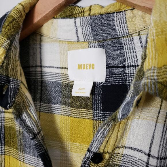 Anthropologie Maeve Floral Embroidered Yellow Plaid Longline Flannel Tunic XS - Picture 6 of 12